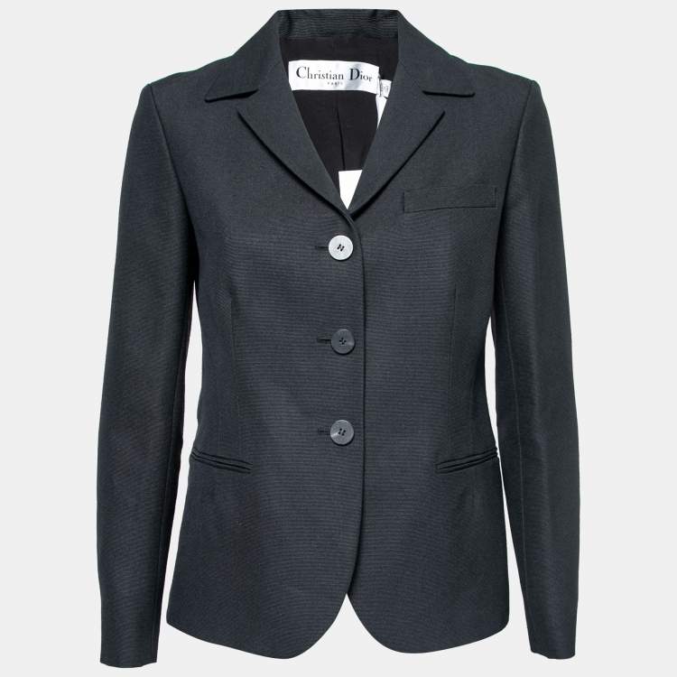 Pre Owned Christian Dior Black Silk Single-Breasted Blazer M