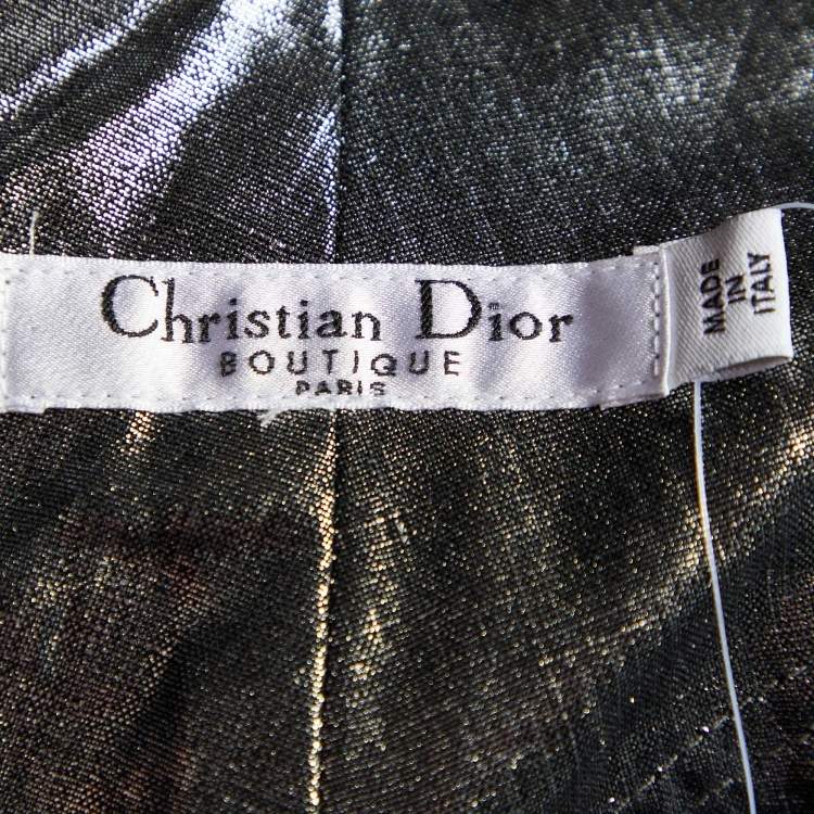 Pre Owned Dior Boutique Silver Foil Print Linen Cropped Trousers L Waist 36"