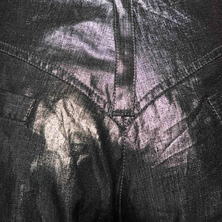 Pre Owned Dior Boutique Silver Foil Print Linen Cropped Trousers L Waist 36"