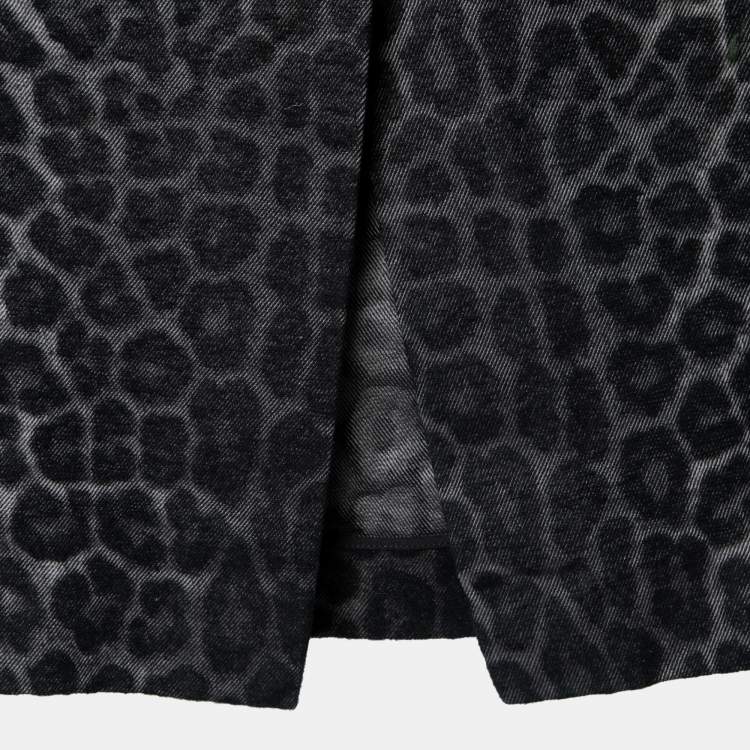 Pre Owned Christian Dior Black Monochrome Leopard Print Cotton Pencil Skirt M