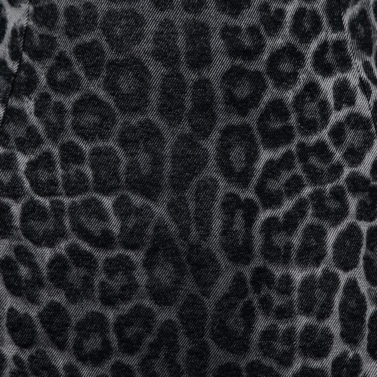 Pre Owned Christian Dior Black Monochrome Leopard Print Cotton Pencil Skirt M