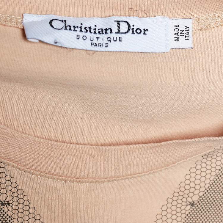 Pre Owned Dior Boutique Peach Trompe l'oeil Print Cotton Crew Neck T-Shirt L 