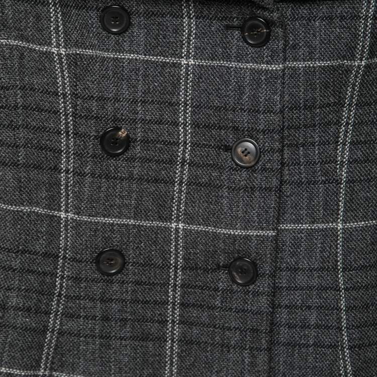 Pre Owned Christian Dior Grey Check Wool Off-Shoulder Jacket S