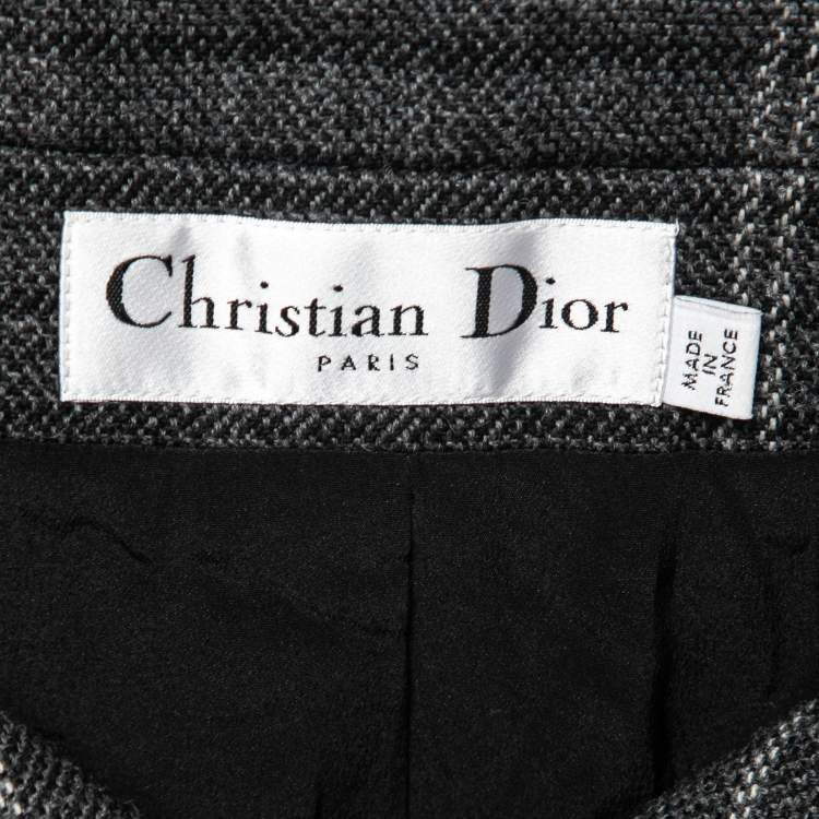 Pre Owned Christian Dior Grey Check Wool Off-Shoulder Jacket S