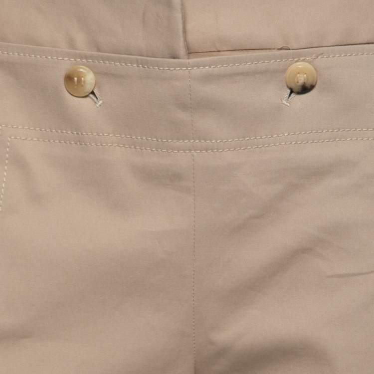 Pre Owned Christian Dior Beige Cotton Button-Embellished Trousers M