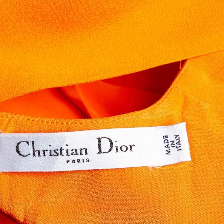 Pre Owned Dior Orange Silk Peplum Midi Dress M
