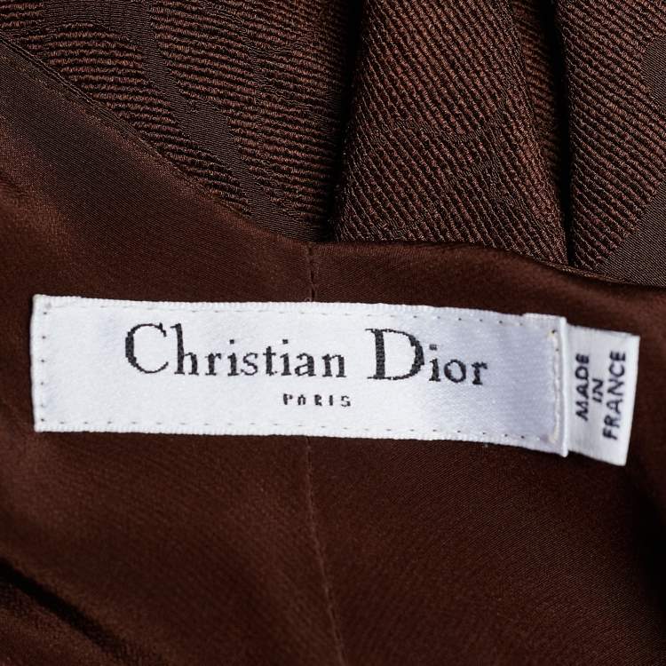 مملوكة مسبقًا Christian Dior Brown Silk Jacquard Embellished Detail Midi Dress S