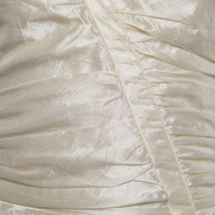 Pre Owned Christian Dior Ivory White Silk Bow Detail Gown S