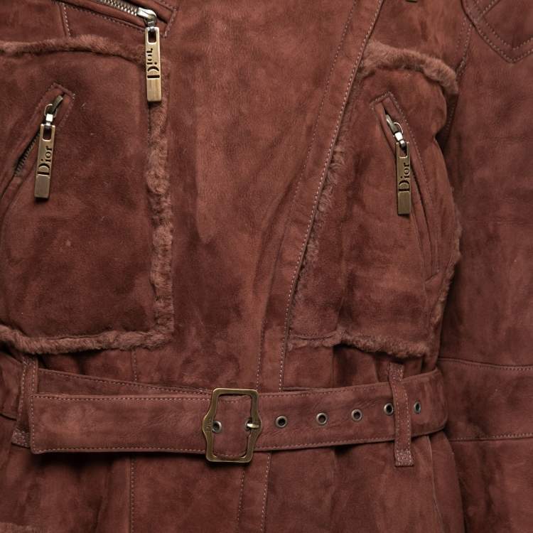 Pre Owned Dior Vintage Brown Suede Belted Coat L