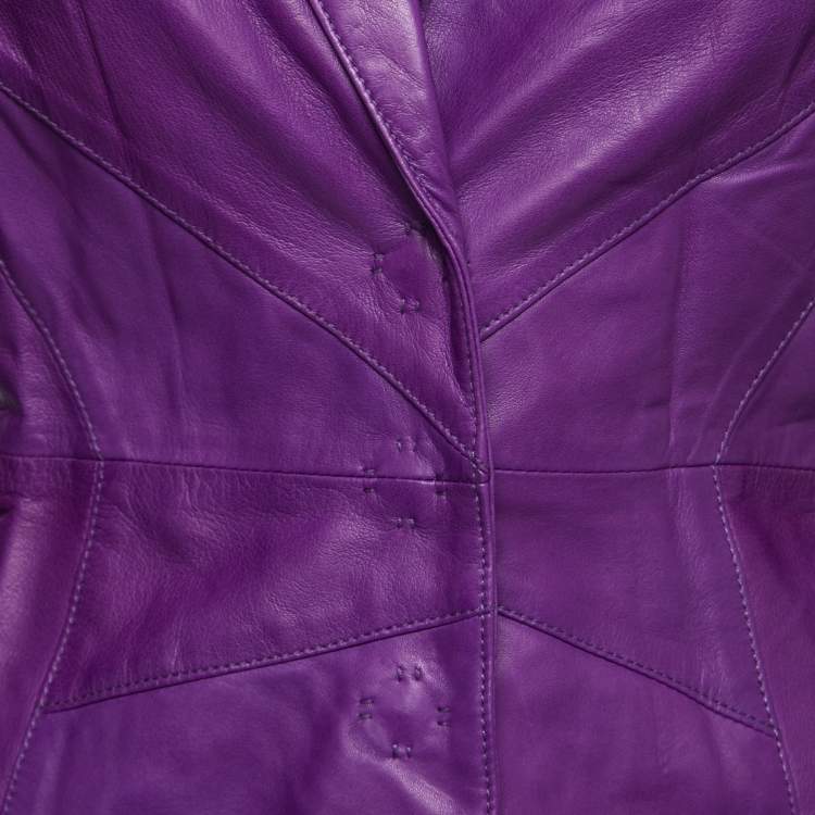 Pre Owned Dior Vintage Purple Leather Button Front Jacket M