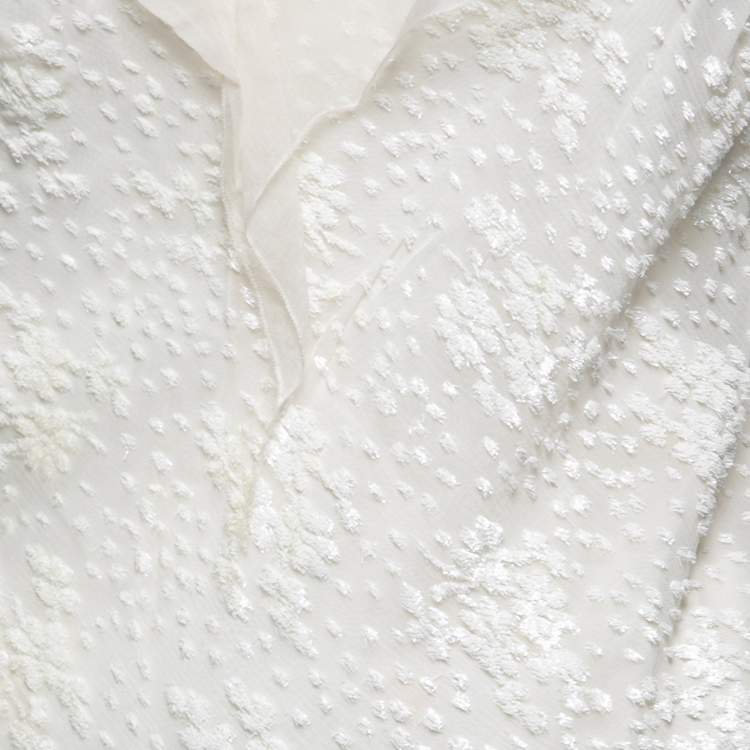 Pre Owned Dior Off White Patterned Silk Ruffle Trimmed Sleeveless Maxi Dress M