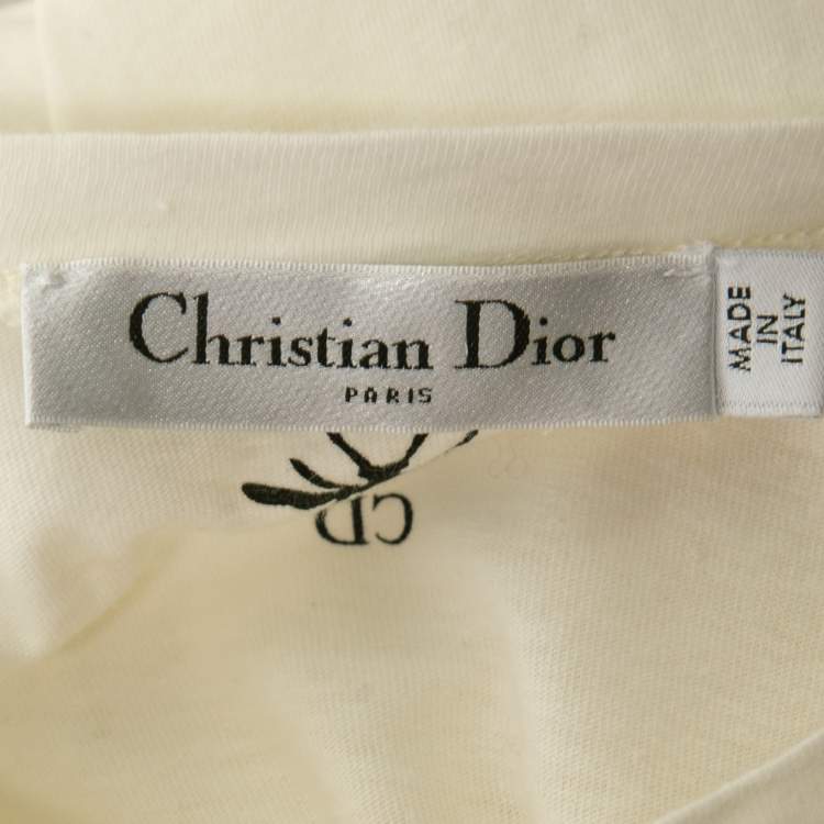 Pre Owned Christian Dior Cream Graphic Print Cotton T-Shirt S