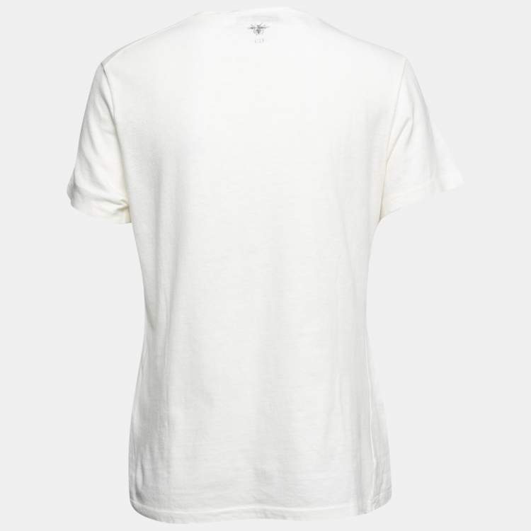 Pre Owned Christian Dior Cream Graphic Print Cotton T-Shirt S
