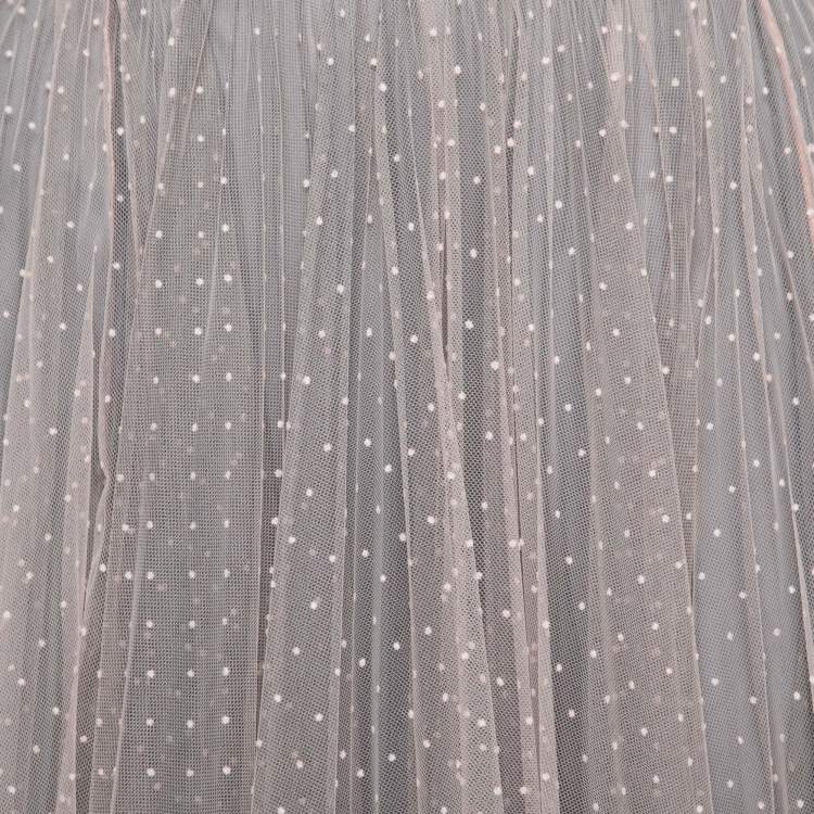 Pre Owned Christian Dior Light Pink & Grey Polka Dot Tulle Maxi Skirt S