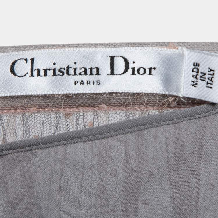 Pre Owned Christian Dior Light Pink & Grey Polka Dot Tulle Maxi Skirt S