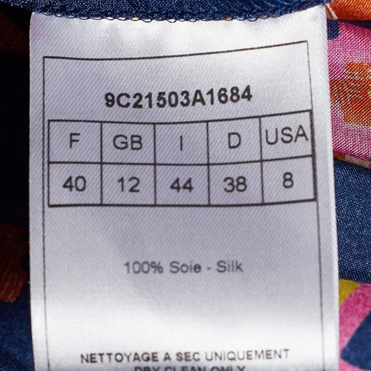 Pre Owned Dior Blue & Print Aztec Print Silk V Neck Blouse M
