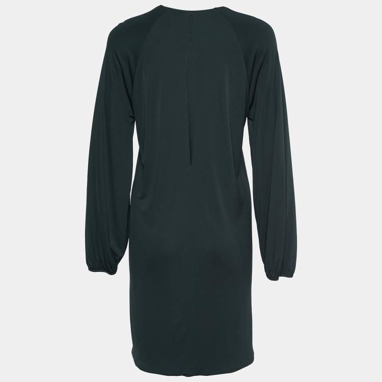 Pre Owned Dior Dark Green Crepe Raglan Sleeve Dress S