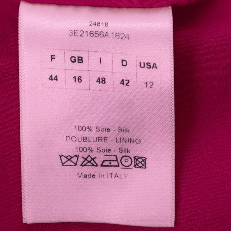 Pre Owned Christian Dior Hot Pink Silk Peplum Midi Dress L
