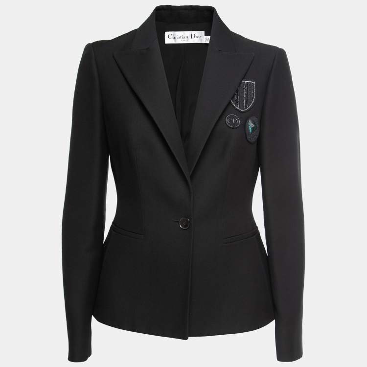 Pre Owned Christian Dior Black Crepe Patch-Detailing Tailored Blazer M