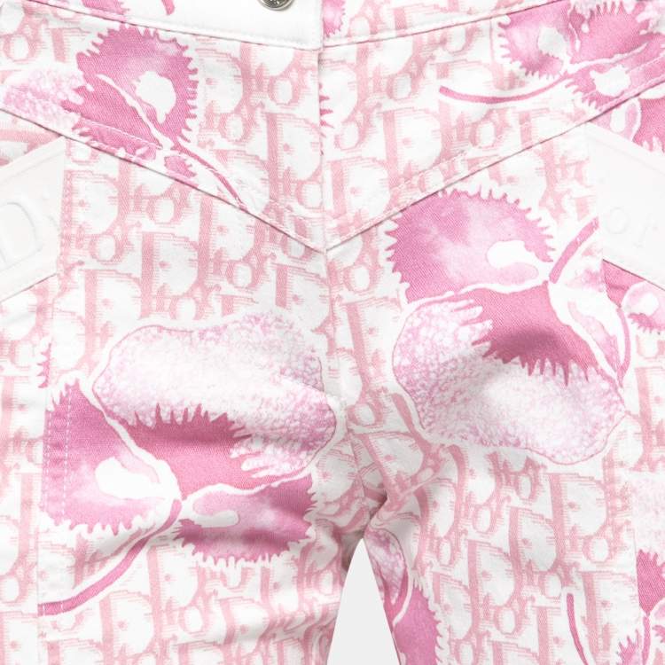 Pre Owned Christian Dior Boutique Vintage Pink Floral Monogram Printed Denim Jeans M Waist 27"