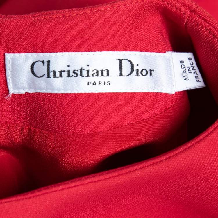 Pre Owned Dior Red Wool & Silk Flared Pleated Dress S