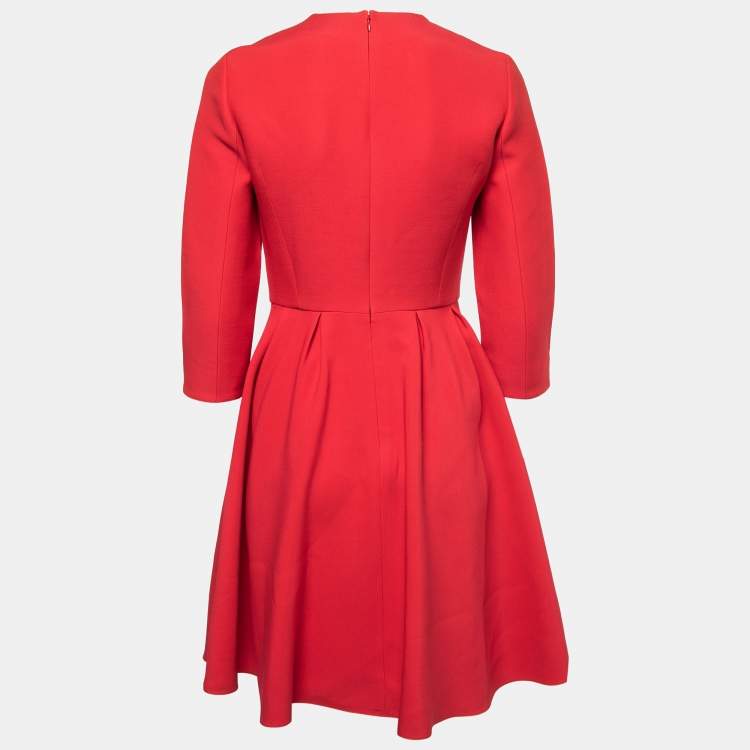 Pre Owned Dior Red Wool & Silk Flared Pleated Dress S