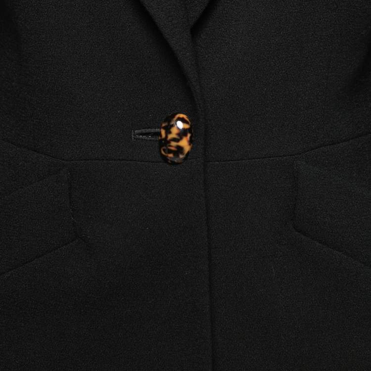 Pre Owned Christian Dior Vintage Black Wool Cheetah Print Collar Blazer M