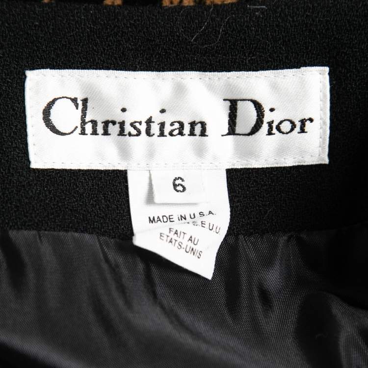 Pre Owned Christian Dior Vintage Black Wool Cheetah Print Collar Blazer M