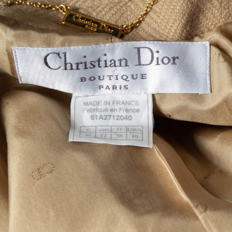 Pre Owned Christian Dior Boutique Vintage Light Brown Cashmere Double Breasted Coat M