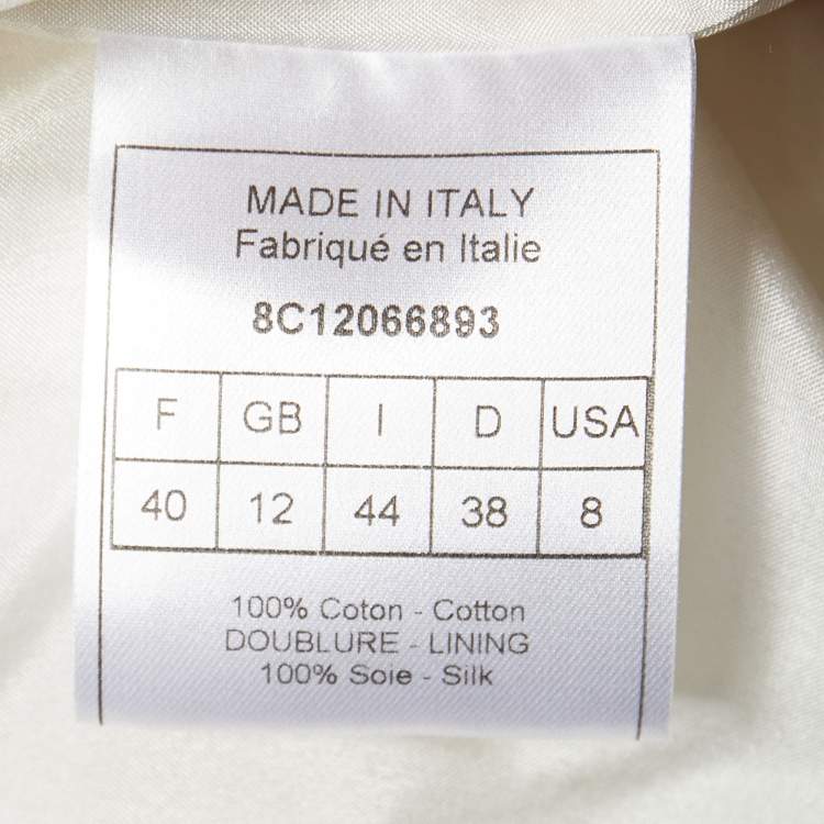 Pre Owned Dior Ivory Textured Cotton Bow Detail Pleated Dress M