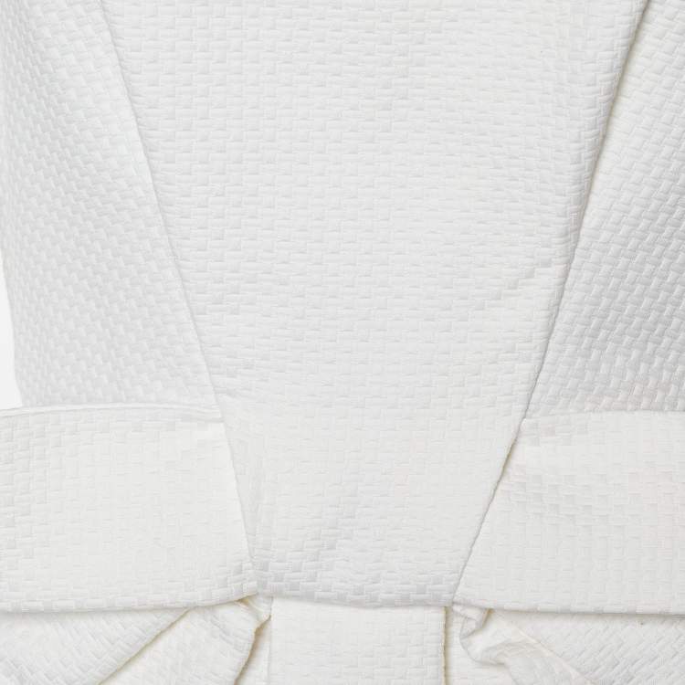 Pre Owned Dior Ivory Textured Cotton Bow Detail Pleated Dress M