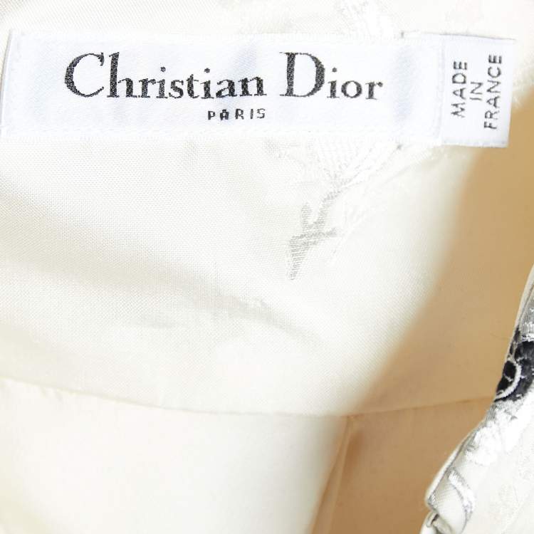 Pre Owned Dior Ivory Silk Blend Floral Brocade Midi Skirt M