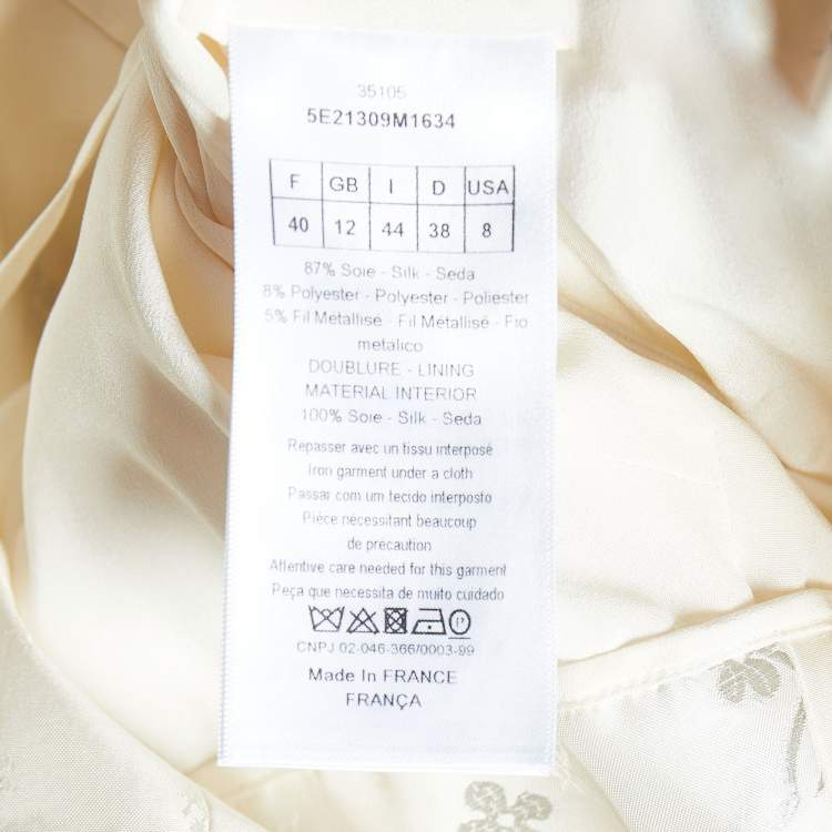 Pre Owned Dior Ivory Silk Blend Floral Brocade Midi Skirt M