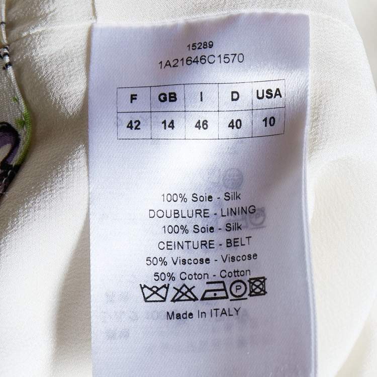 Pre Owned Christian Dior Cream Floral Printed Silk Sleeveless Dress XL