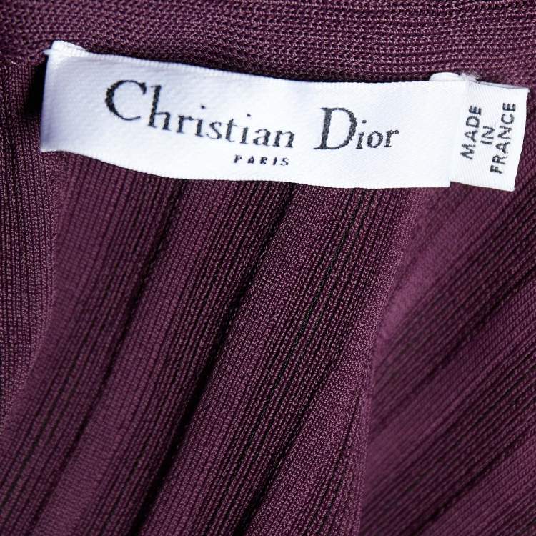 Pre Owned Christian Dior Dark Purple Knit Sleeveless Midi Dress L
