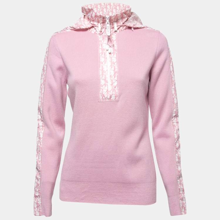 Christian Dior Boutique Vintage Pink Knit Monogram Hooded