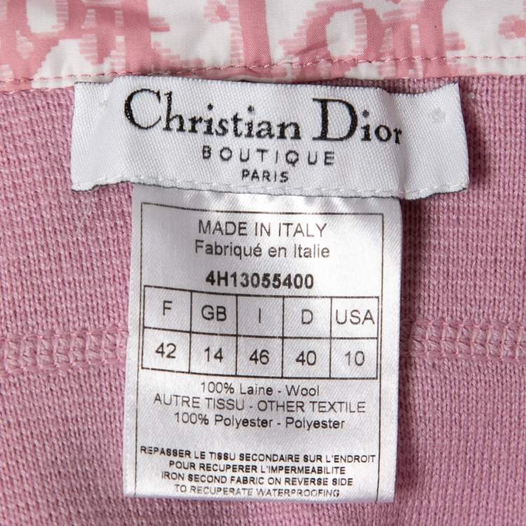 Pre Owned Christian Dior Boutique Vintage Pink Knit Monogram Hooded Zip-Up Sweater L