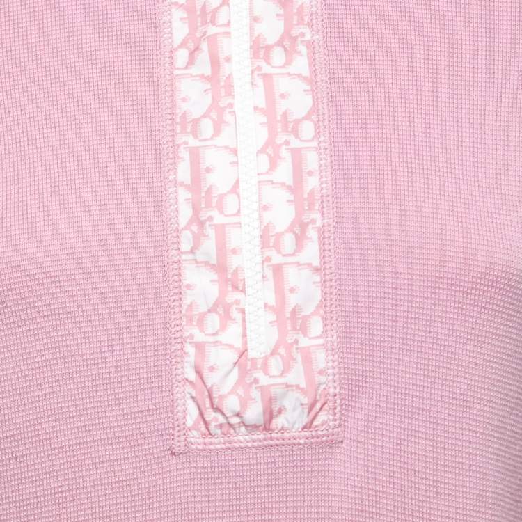Pre Owned Christian Dior Boutique Vintage Pink Knit Monogram Hooded Zip-Up Sweater L