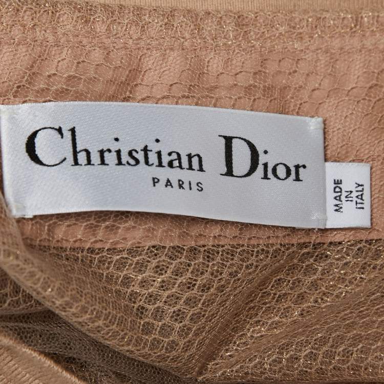 Pre Owned Dior Beige Mesh Bee Embroidered Sheer Bomber Jacket S