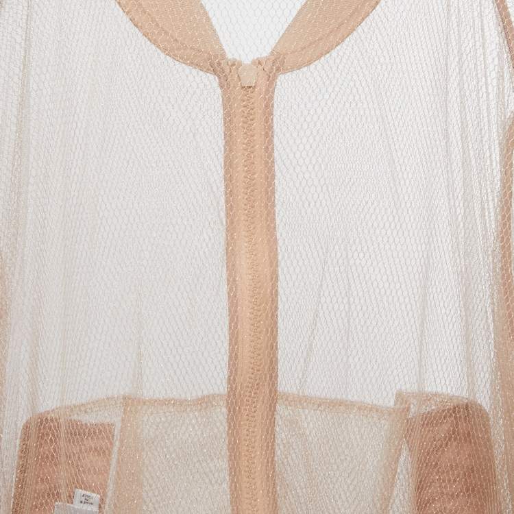 Pre Owned Dior Beige Mesh Bee Embroidered Sheer Bomber Jacket S