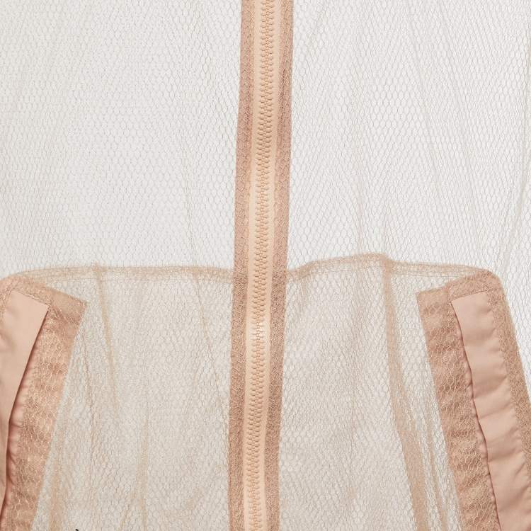Pre Owned Dior Beige Mesh Bee Embroidered Sheer Bomber Jacket S