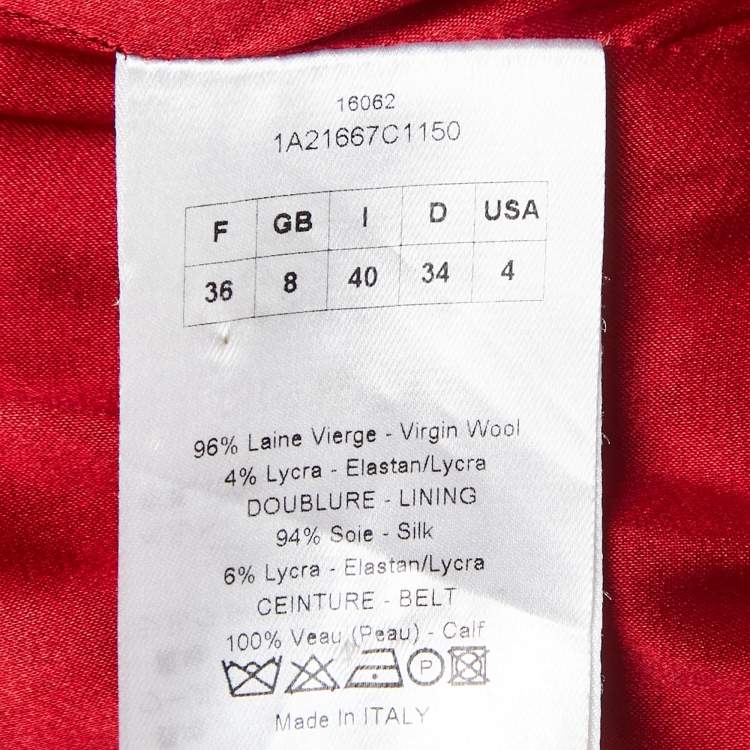 Pre Owned Dior Rouge Red Wool Sleeveless Belted Midi Dress S