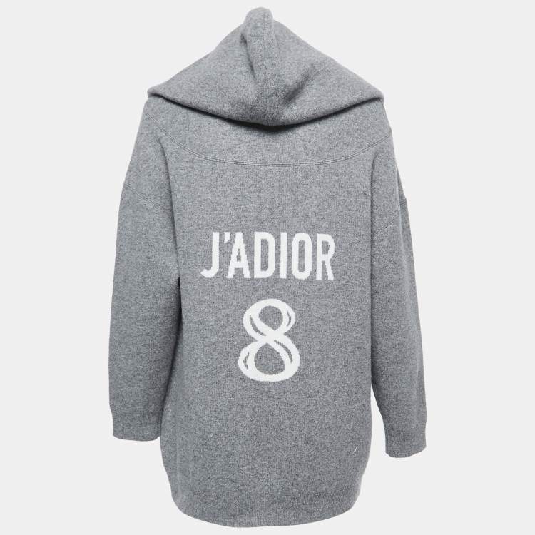 Pre Owned Christian Dior Grey Cashmere J'adior 8 Hooded Jumper M