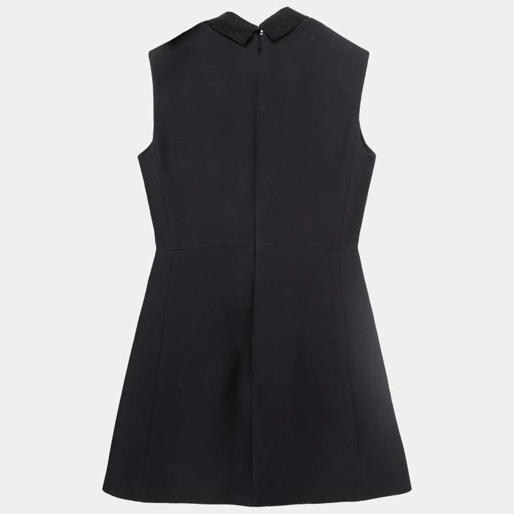 Pre Owned Christian Dior Black Wool Embellished-Collar Sleeveless Mini Dress S