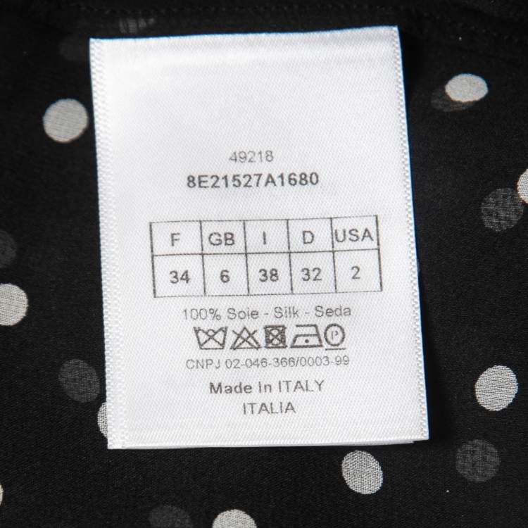 Pre Owned Christian Dior Black Polka-Dot Print Silk Tie-Neck Sleeveless Top S