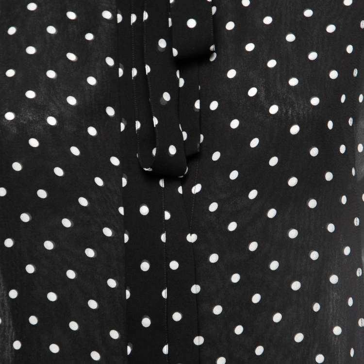 Pre Owned Christian Dior Black Polka-Dot Print Silk Tie-Neck Sleeveless Top S