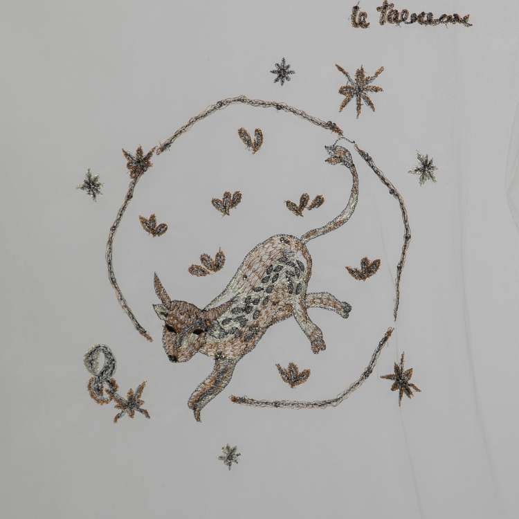 Pre Owned Christian Dior White Embroidered Tulle Le Taureau T-Shirt M