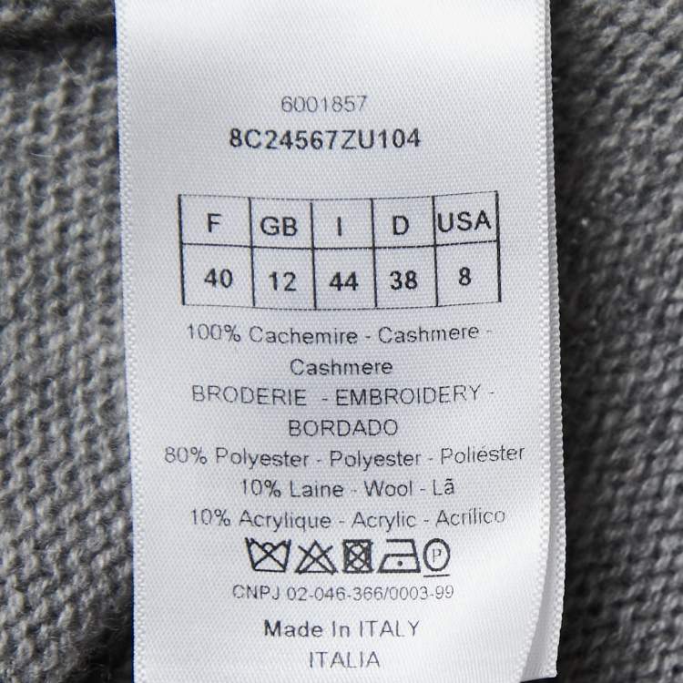 Pre Owned Christian Dior Grey Cashmere Embroidered Pullover M