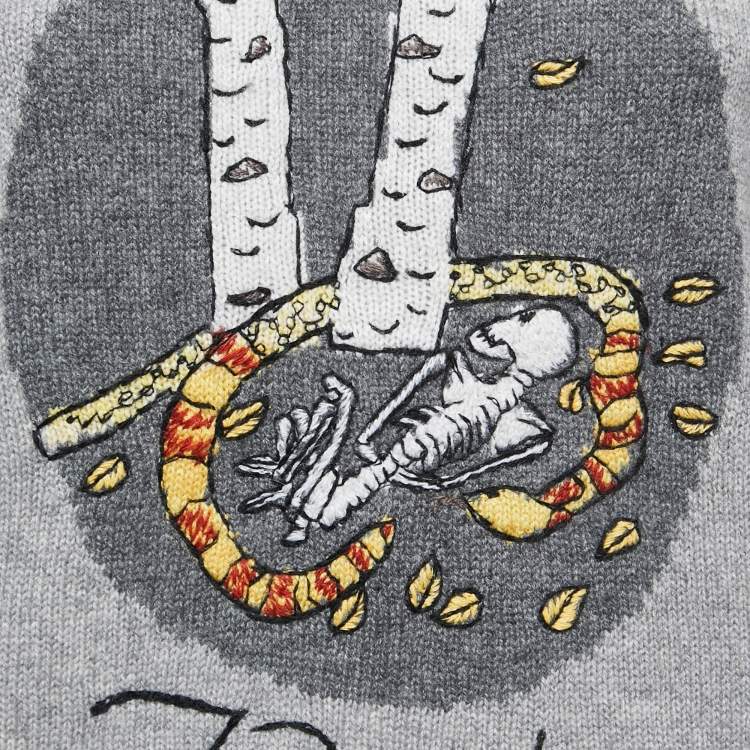 Pre Owned Christian Dior Grey Cashmere Embroidered Pullover M