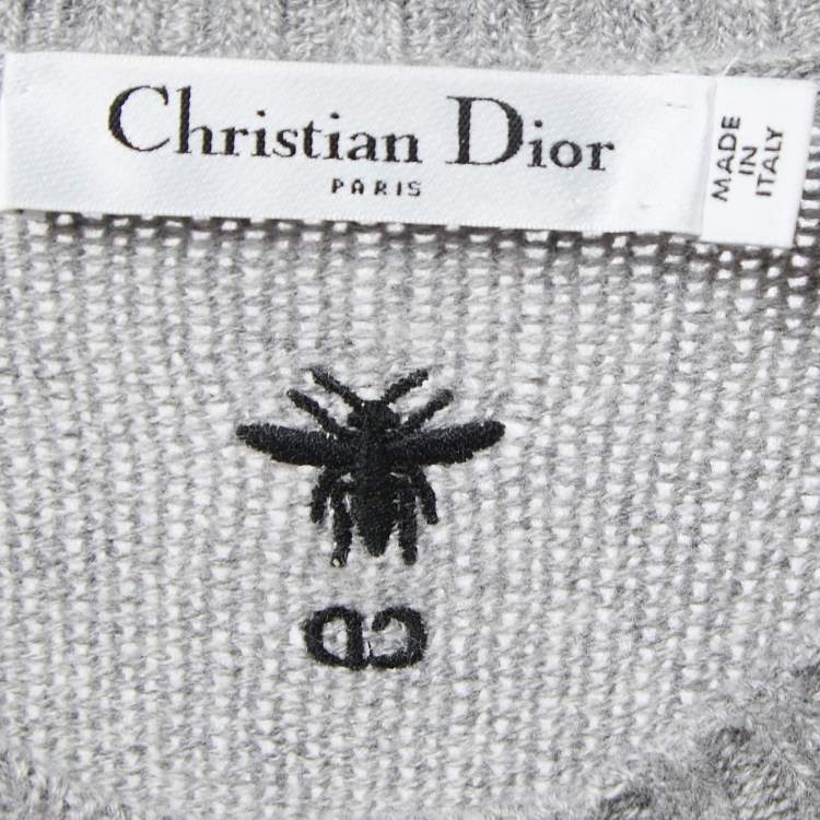 Pre Owned Christian Dior Grey Cashmere Embroidered Pullover M
